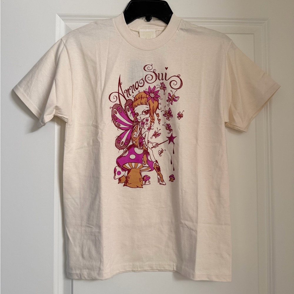 Anna Sui Cream Tee with Pink and Purple Fairy Motif
